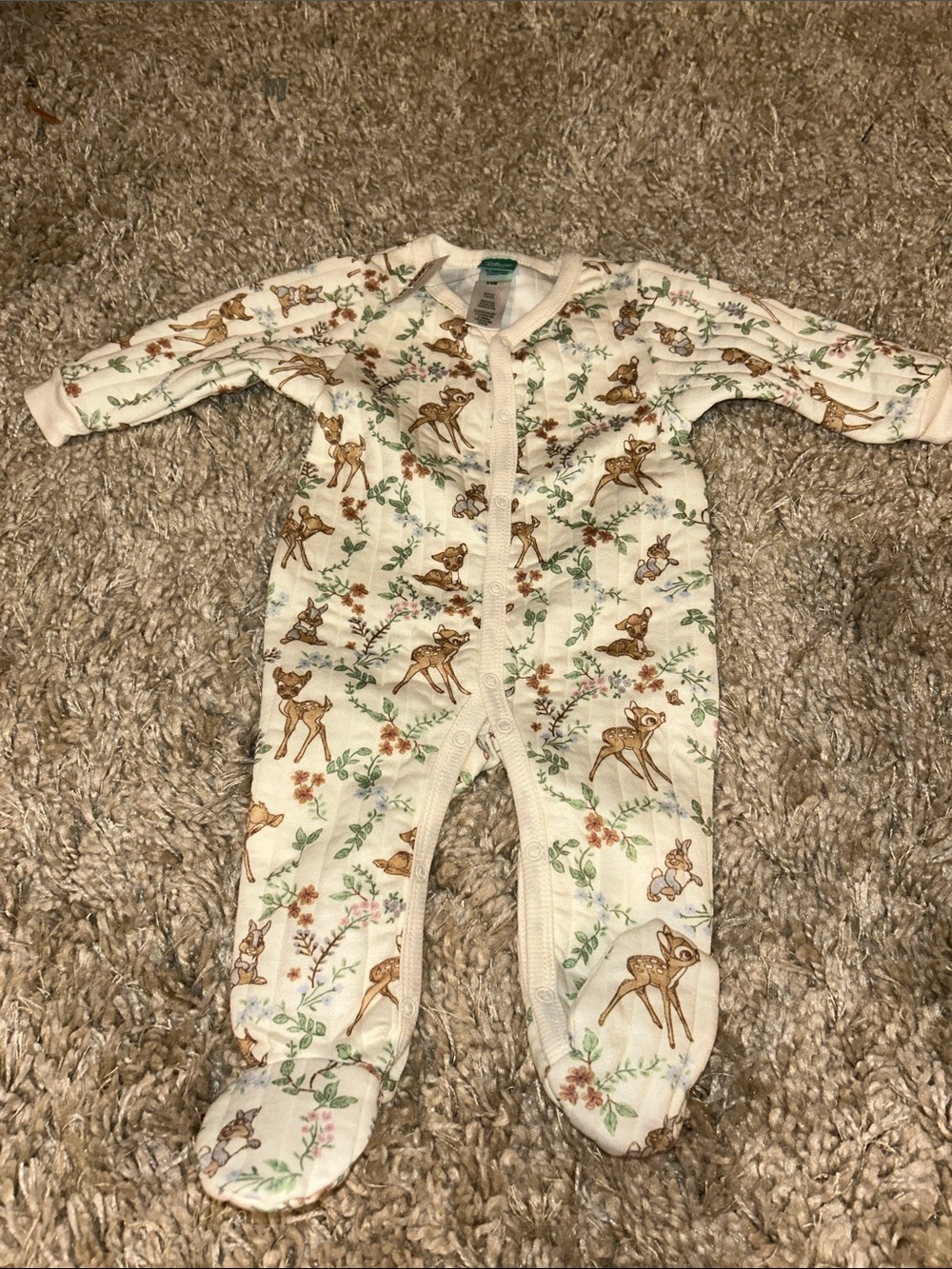 Disney Cream Footie with Bambi Fawn Print